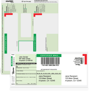 Certified Mail Labels with Postage Receipt (SDC-3710) – Stamps.com Supplies  Store