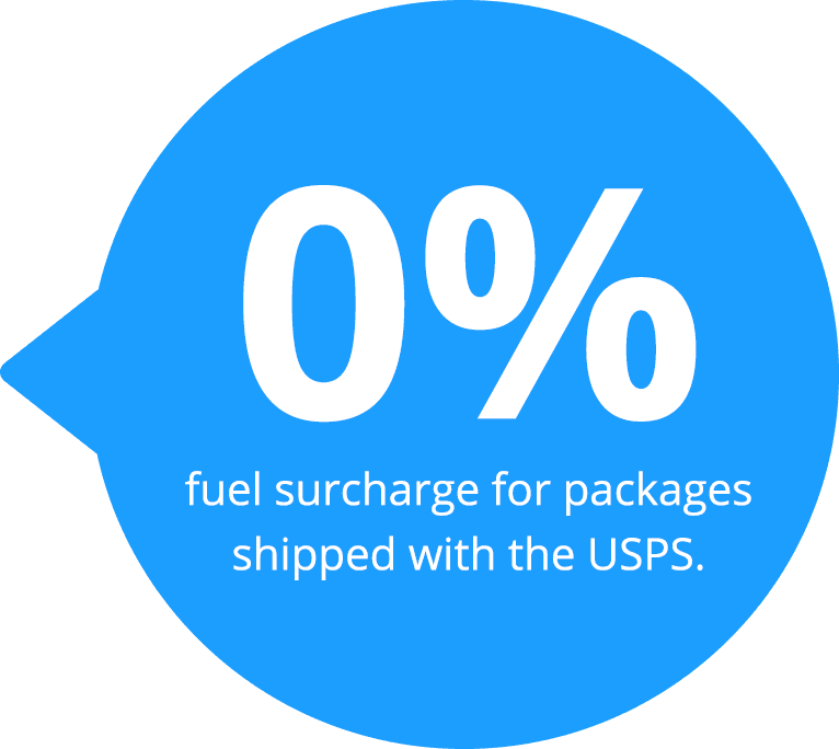 0% fuel surcharge for packages shipped with the USPS.
